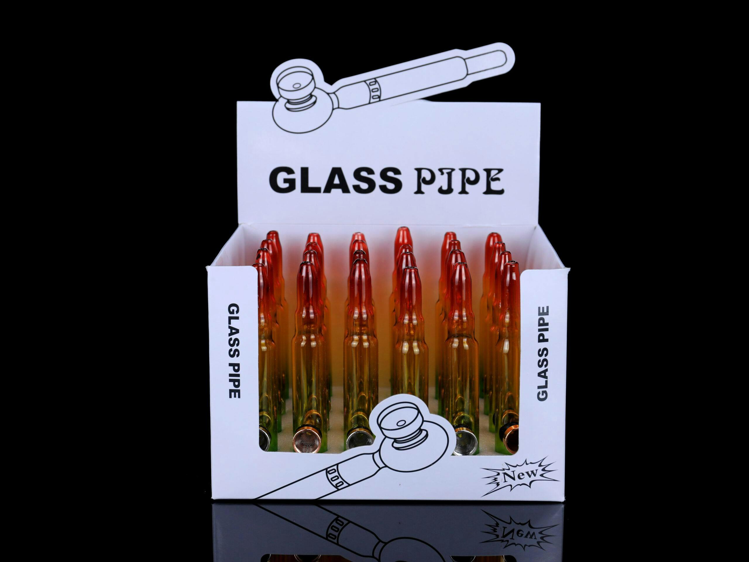 Product for sale: Glass Pipe – Metal Top – Design B – 24pcs/box