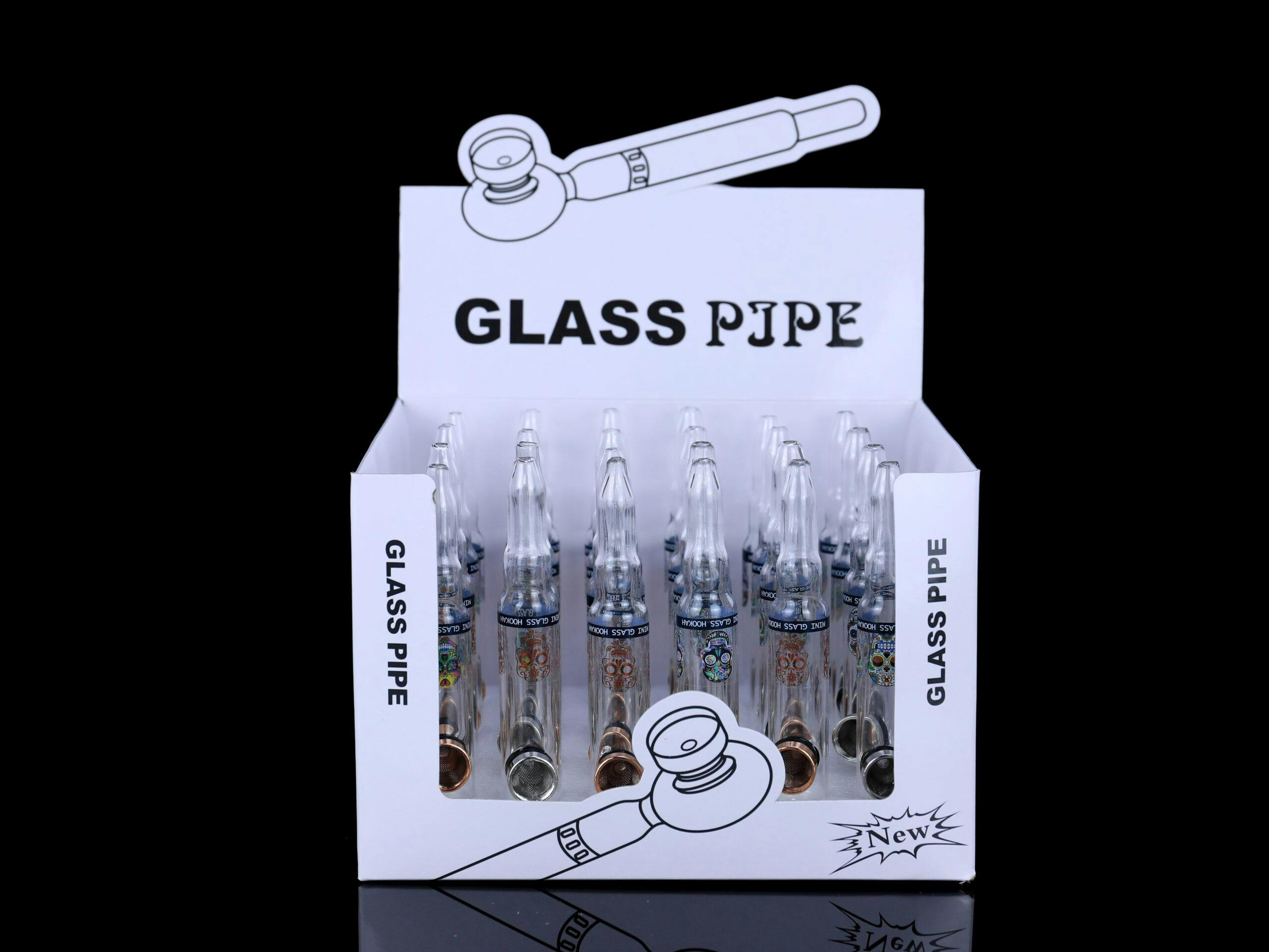 Product for sale: Glass Pipe – Metal Top – Design C – 24pcs/box