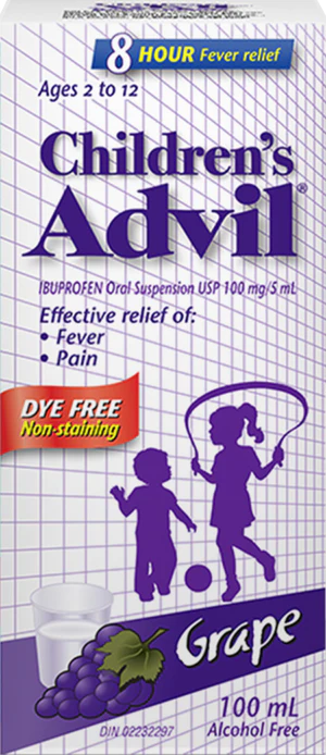 Product for sale: Children's Advil Ibuprofen Oral Suspension USP 100mg/5mL Dye Free Grape 100mL-Default Title